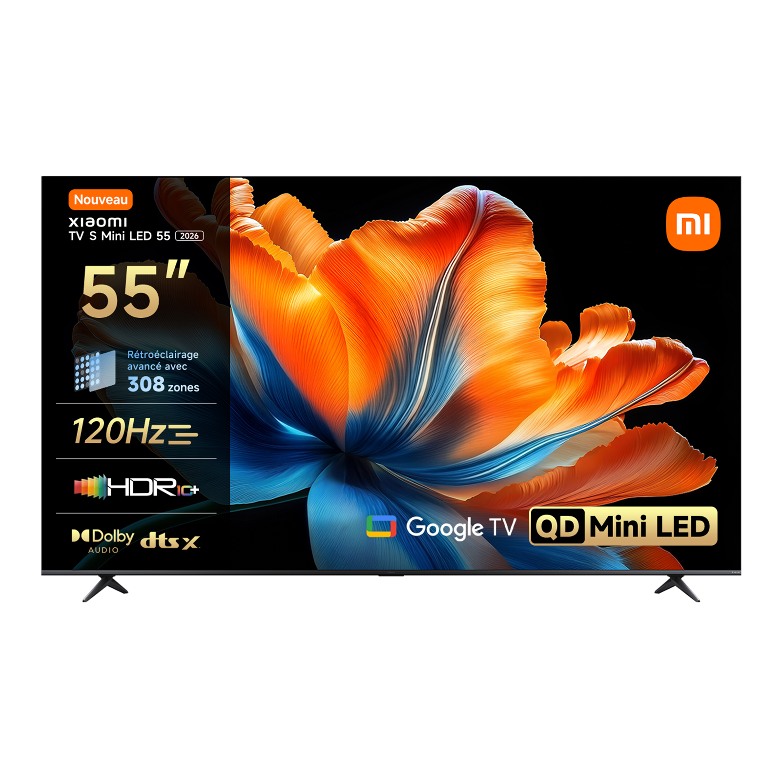 XIAOMI TV S Mini LED 55(140 cm) QLED Mini LED Smart TV avec Google TV HDR10 Triple Tuner Game Boost Mode MEMC Dolby Audio