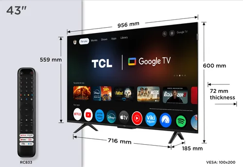 TCL QLED 43 43P7K UltraHD 4K Dolby Atmos Google TV