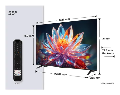 Téléviseur TCL 55T6C 55 Pouces QLED 4K UHD Fire TV Smart TV HDR Multi Format Dolby Atmos Motion Clarity