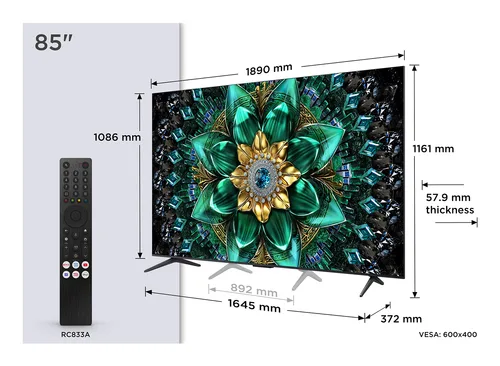 Téléviseur TCL 85Q6C 85 pouces 4K UHD QD Mini LED Smart TV Dolby Vision 144Hz