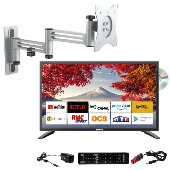 Antarion tv led 19 48cm smart connect dvd intégré support tv double bras