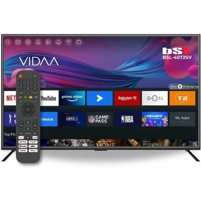 BSL BEAUTIFUL SOUND LINE Smart TV 40 pouces LED WiFi RJ45 Résolution Full HD 1920 x 1080p USB DVBT2 S2 et Ci
