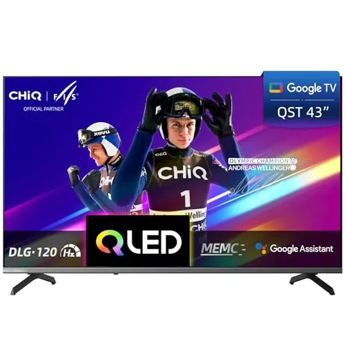 CHiQ U43QST TV Connectée 43 Pouces 4K UHD QLED Google TV Dolby Audio Contrôle Vocal Design Métal Ultra Mince WiFi