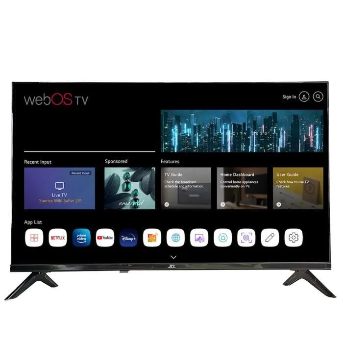 JCL Smart TV 32 HD Ready webOS JCL32RWHD Écran 32 Résolution 1366 x 768 webOS TV 8.1.0 3 ports HDMI 2 ports USB