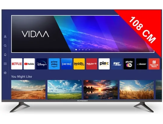 SCHNEIDER 43A1 Téléviseur QLED 43(109cm) Smart Vidaa HDMIx3 3840 x 2160 pix 4K UHD