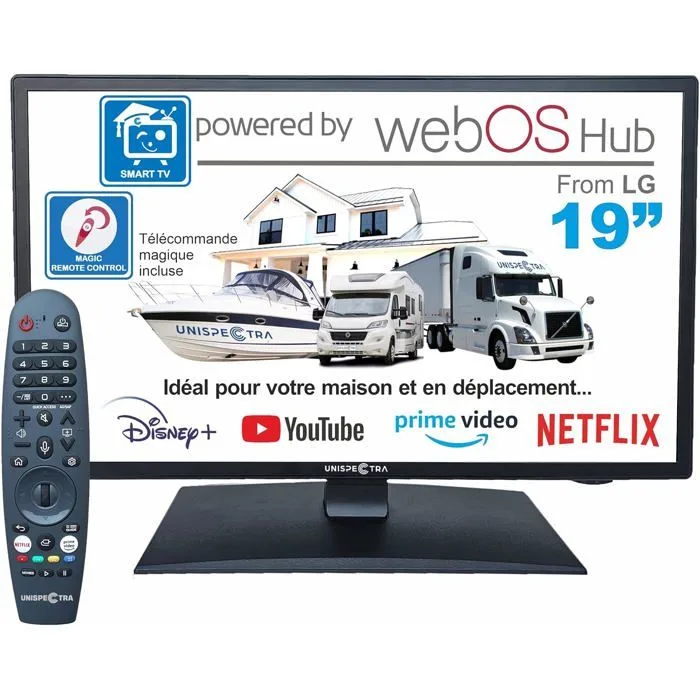 Téléviseur Smart TV UNISPECTRA 19 webOS 12V 24V 230V HDR 3x HDMI
