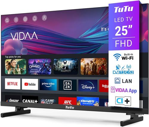 Smart TV TUTU 25 Pouces (64 cm) FHD VIDAA OS Sans bord Wi‑Fi Triple tuner