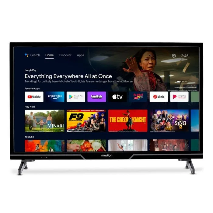 TV LED 24“ (60 cm) – MEDION MD824100 – HD Ready 1366x768 – HDR – Android Smart TV – 2xHDMI 1xUSB – WiFi