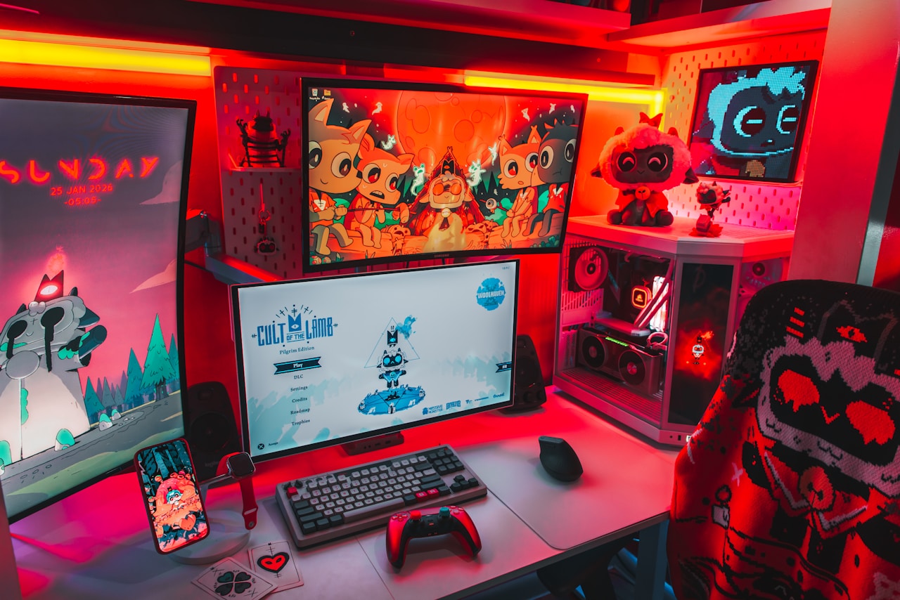 Setup gaming avec eclairage RGB et neons