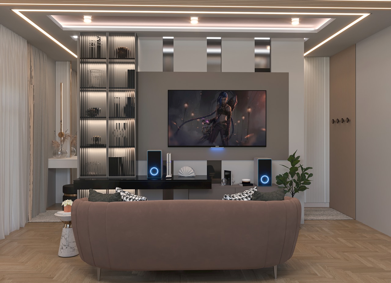 Salon avec grand ecran pour le cinema